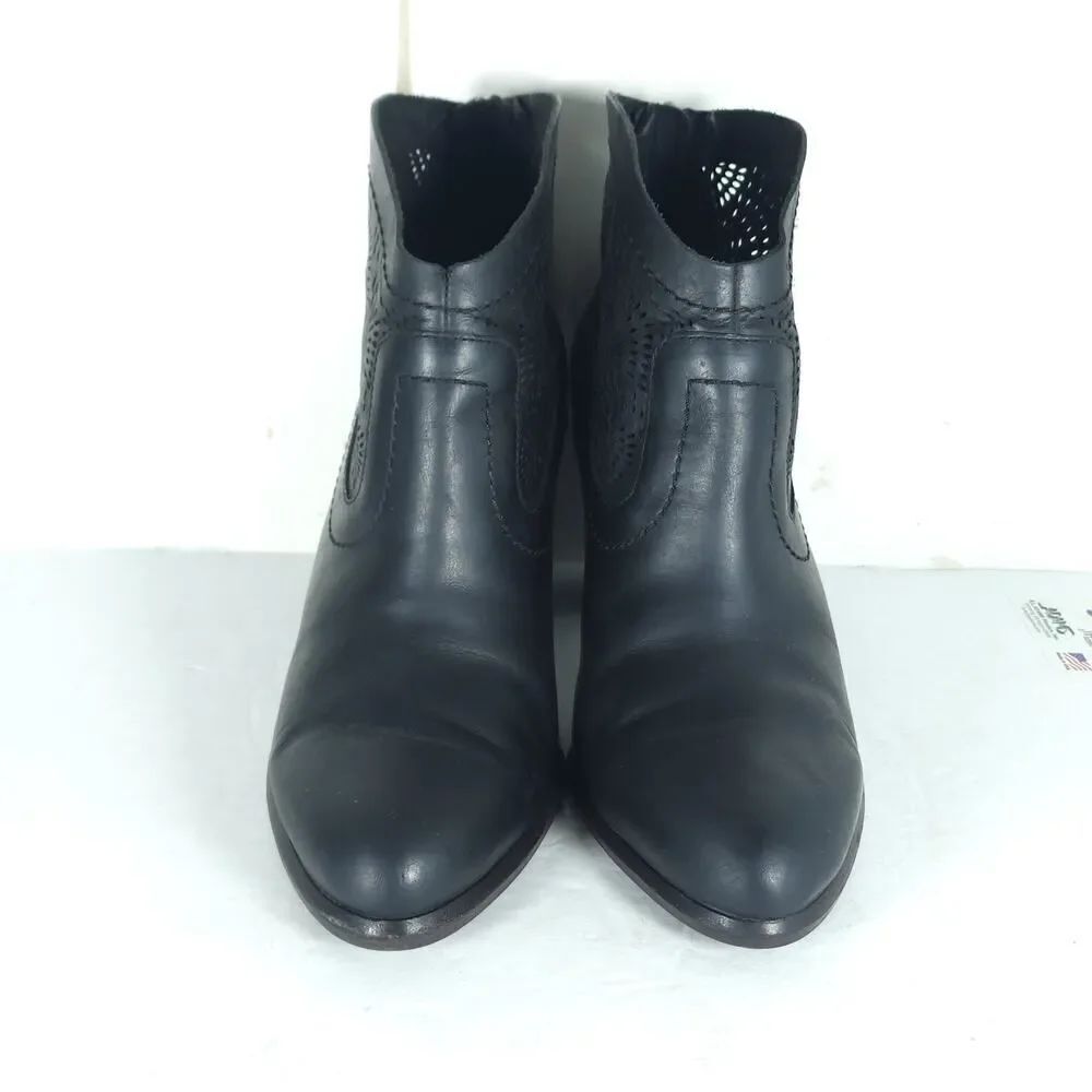 UGG Women's Charlotte US8,5 Black Leather Perforated Heeled Ankle Booties Boots - Picture 3 of 16